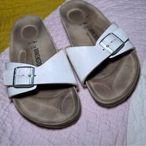 Birkenstock White Madrid Slide Sandals‎ with Buckle Sz 39